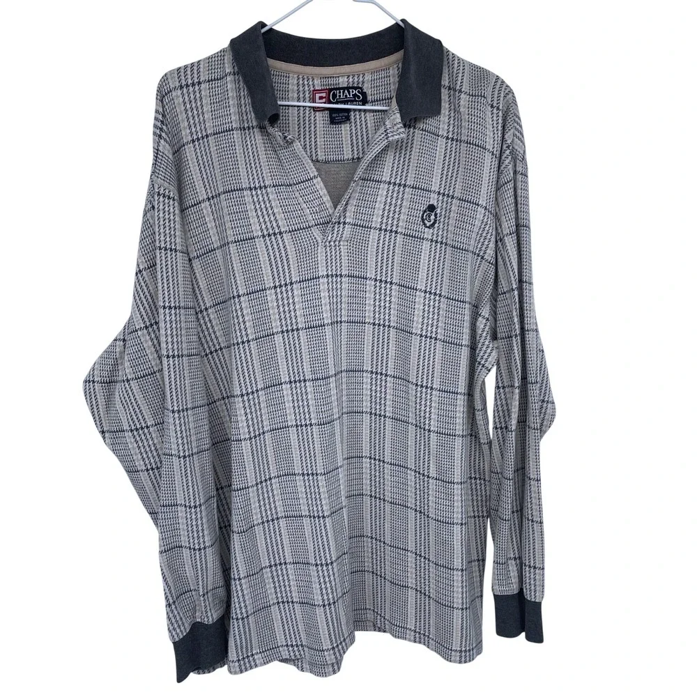 Vintage 90s Chaps Ralph Lauren Mens Plaid Long Sleeve Polo Shirt Large Cotton‎